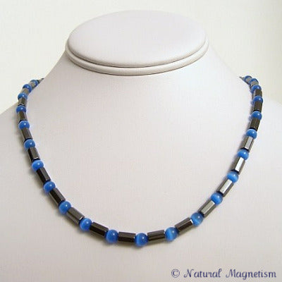 Blue Cat Eye Faceted Magnetite Magnetic Necklace
