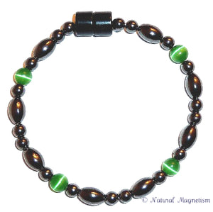 Green Cat Eye And Rice Magnetite Magnetic Bracelet