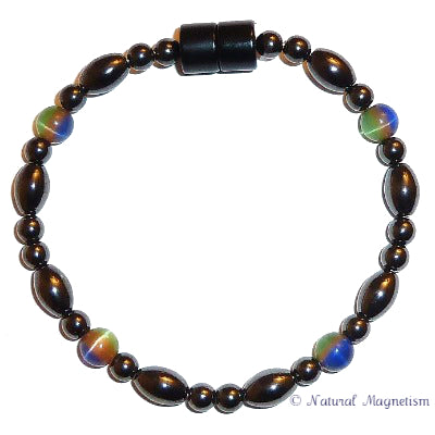 Multi-Color Cat Eye And Rice Magnetite Magnetic Anklet