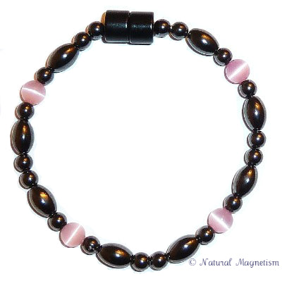 Pink Cat Eye And Rice Magnetite Magnetic Anklet
