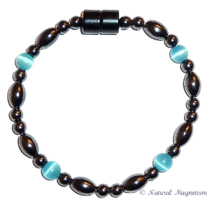 Teal Cat Eye And Rice Magnetite Magnetic Anklet