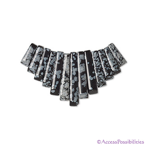 Snowflake Obsidian Gemstone Fan Pendant | Jewelry Making Supplies | Access Possibilities