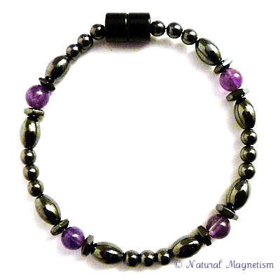 Amethyst Hex And Rice Magnetite Magnetic Anklet