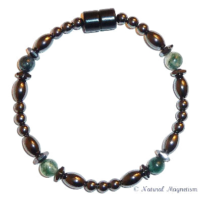 Moss Agate Hex And Rice Magnetite Magnetic Anklet