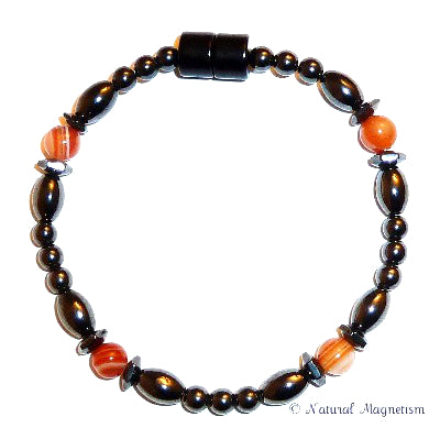 Orange Carnelian Hex And Rice Magnetite Magnetic Anklet