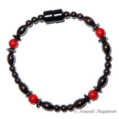 Red Coral Hex And Rice Magnetite Magnetic Anklet