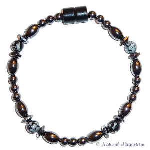 Snowflake Obsidian Hex And Rice Magnetite Magnetic Anklet