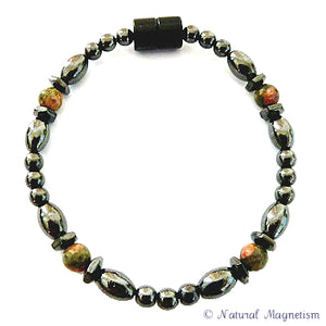 Unakite Hex And Rice Magnetite Magnetic Anklet