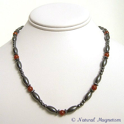 Red Carnelian Hex And Rice Magnetite Magnetic Necklace