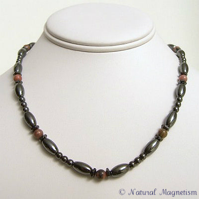 Rhodonite Hex And Rice Magnetite Magnetic Necklace