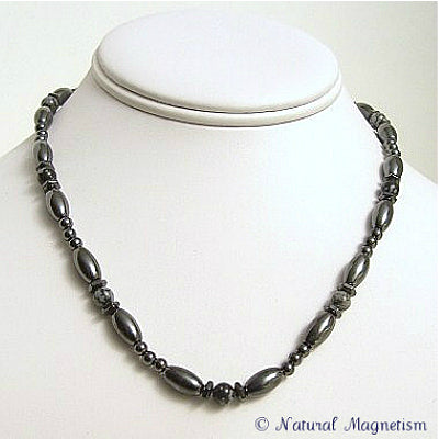 Snowflake Obsidian Hex And Rice Magnetite Magnetic Necklace