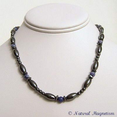Sodalite Hex And Rice Magnetite Magnetic Necklace