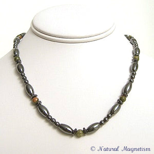Unakite Hex And Rice Magnetite Magnetic Necklace
