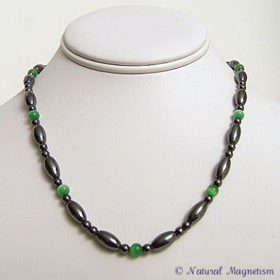 Green Cat Eye And Rice Magnetite Magnetic Necklace