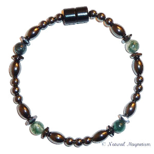 Moss Agate Hex And Rice Magnetite Magnetic Bracelet
