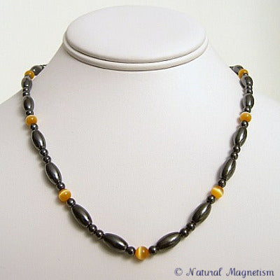 Orange Cat Eye And Rice Magnetite Magnetic Necklace
