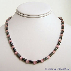 Pink Cat Eye Faceted Magnetite Magnetic Necklace