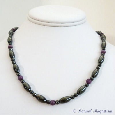 Purple Cat Eye And Rice Magnetite Magnetic Necklace