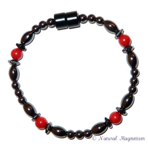 Red Coral Hex And Rice Magnetite Magnetic Bracelet