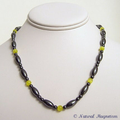 Yellow Cat Eye And Rice Magnetite Magnetic Necklace